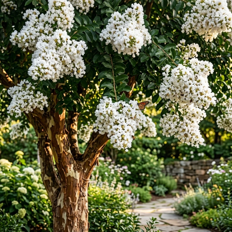 Lagerstroemia Natchez biała odmiana bez południa idealna jako soliter do ogrodu i na taras