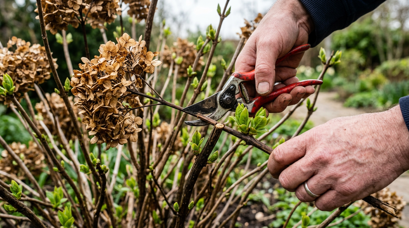 Przycinanie hortensji sekatorem wiosną