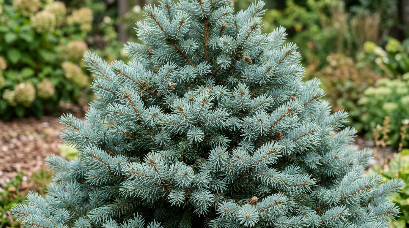 Niebieskie igły świerka Sander's Blue z bliska