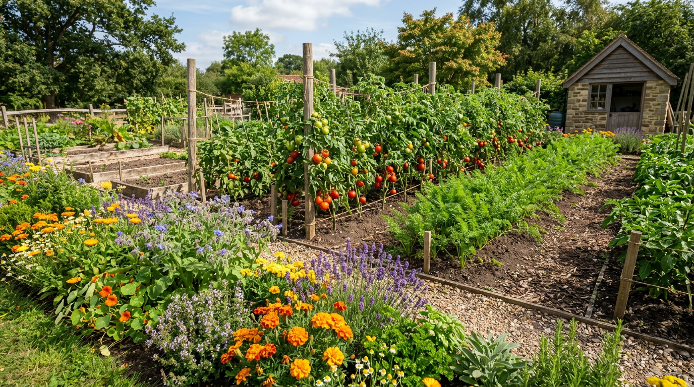 Warzywnik z ochronną obwódką kwiatów