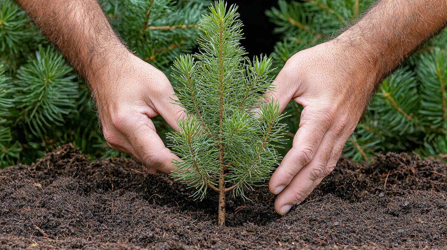 Sadzenie malutkiego drzewka iglastego